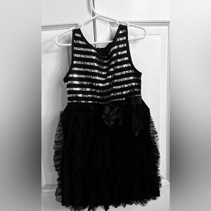 Biscotti brand Girls black and sequin striped ruffle dress